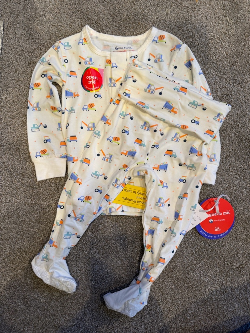 Magnetic Me Two-Piece Footed Pajamas Construction 9-12 Months